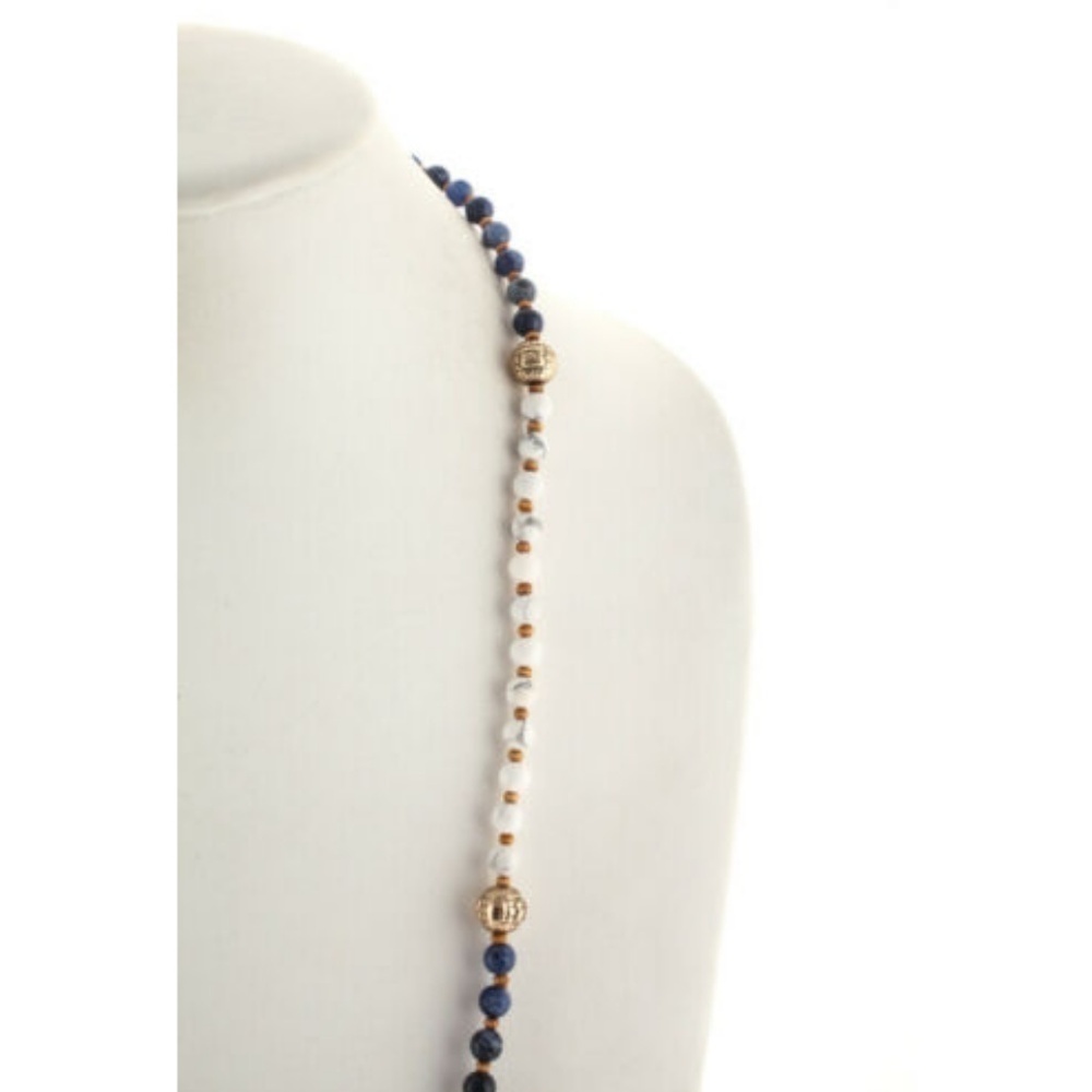 Marlyn Schiff Long Beaded Leather Tassel Necklace NWOT - Picture 4 of 8